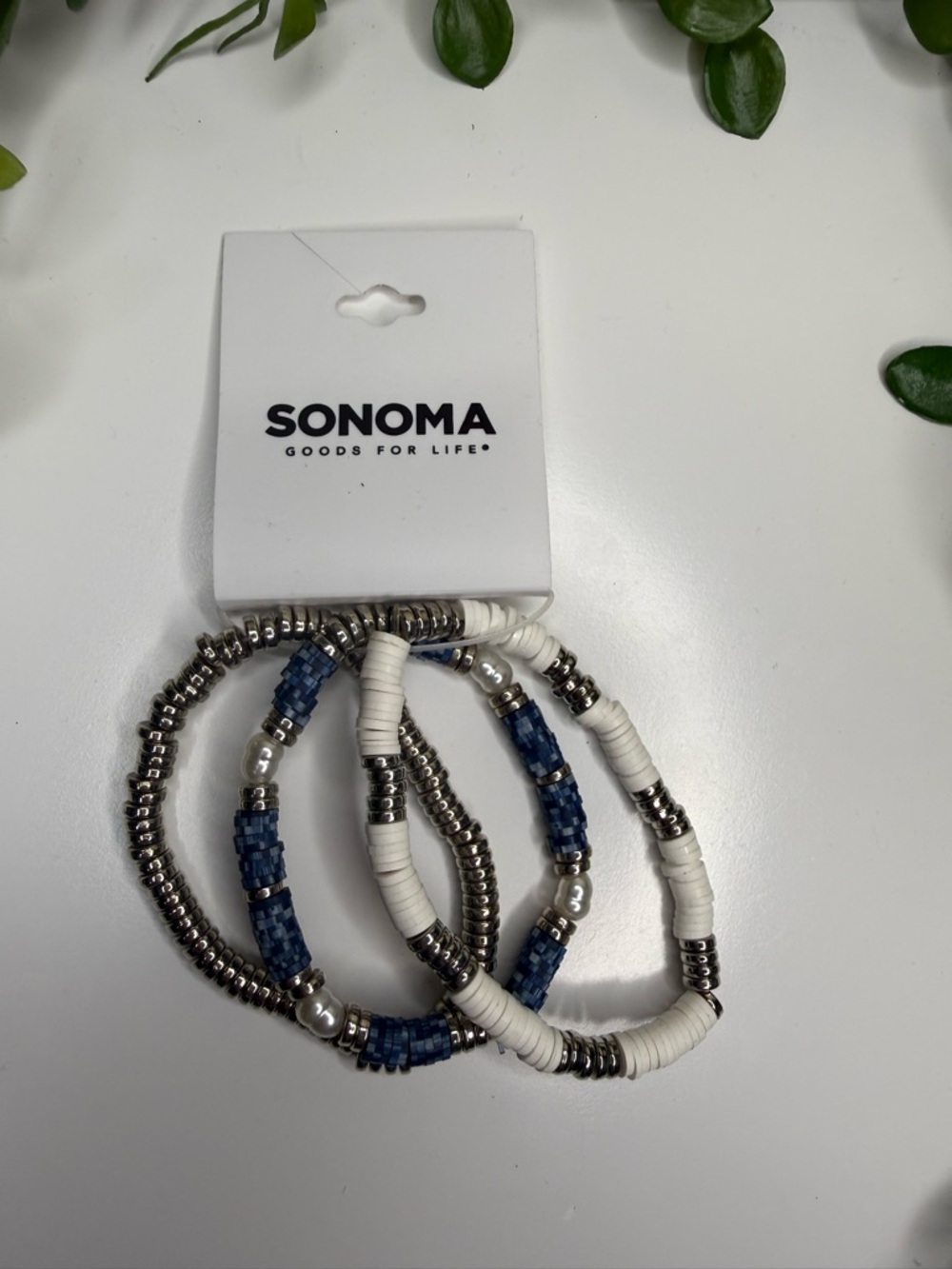 SONOMA White & Blue Beaded Stretch Bracelet Set